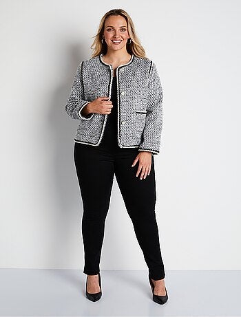 Veste courte sans col tissu effet tweed