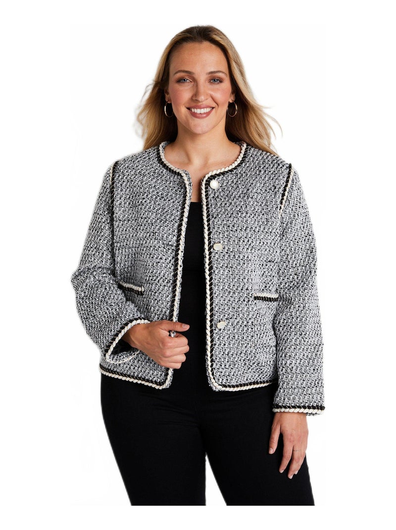 Veste courte sans col tissu effet tweed Noir - Kiabi