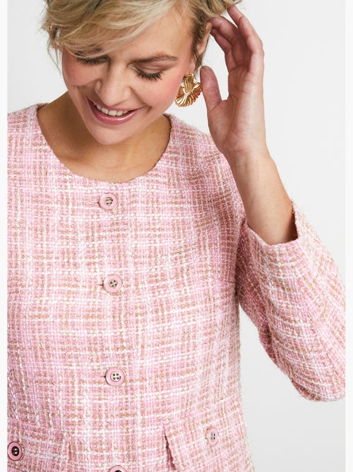 Veste courte sans col tissu effet tweed - Kiabi Veste courte sans col tissu effet tweed - Kiabi