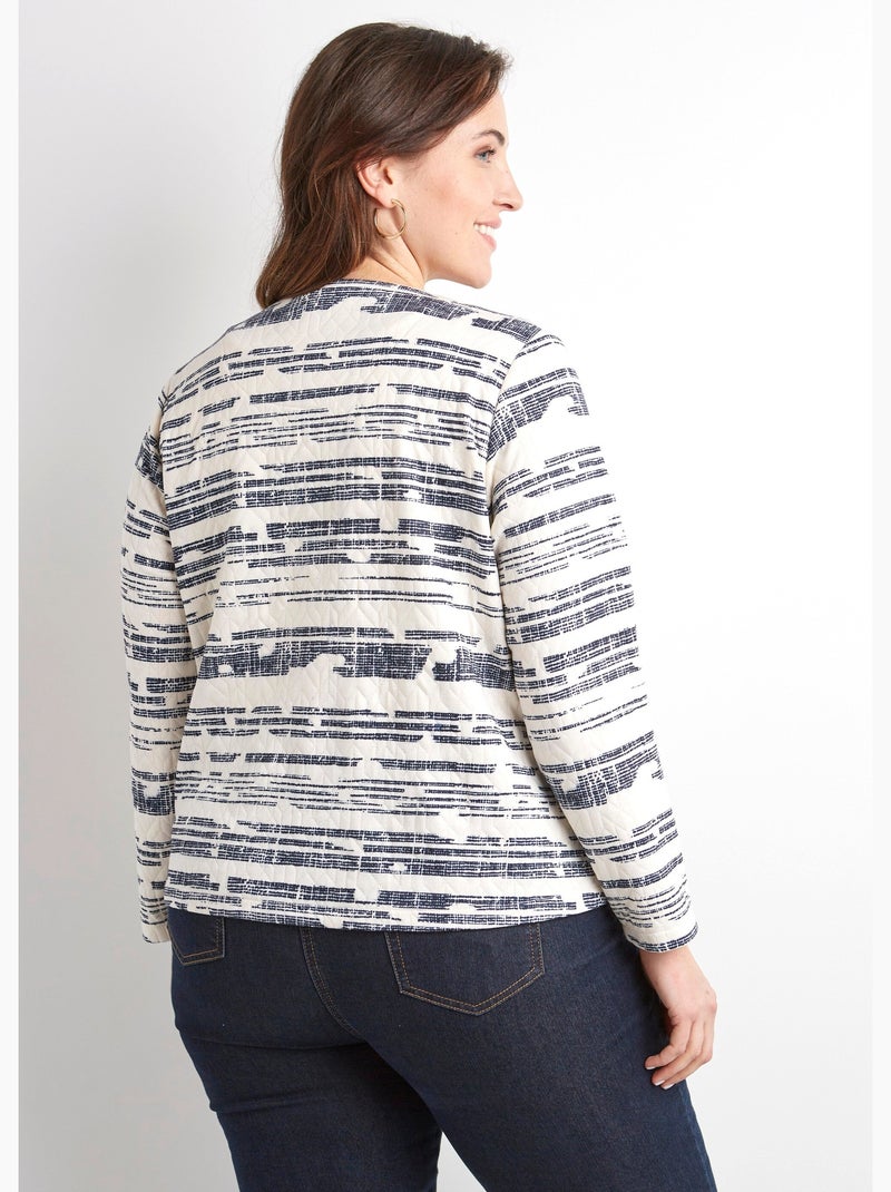 Veste courte sans col zippée irisée - Afibel Ecru/Marine - Kiabi