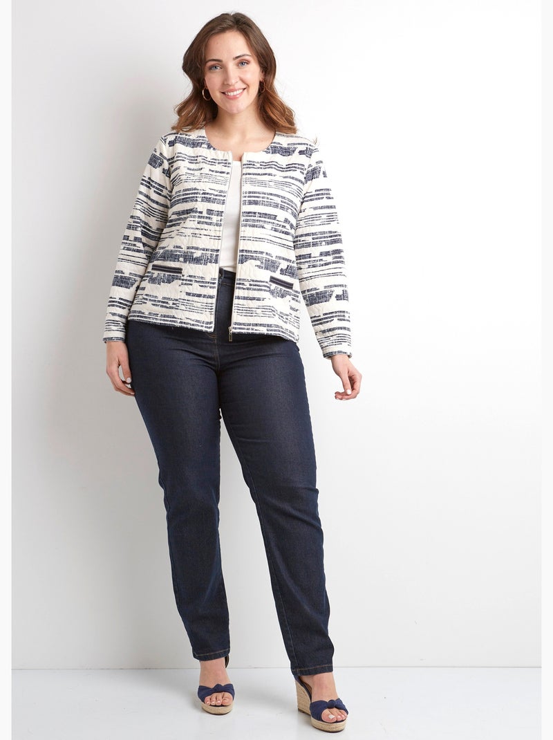 Veste courte sans col zippée irisée - Afibel Ecru/Marine - Kiabi