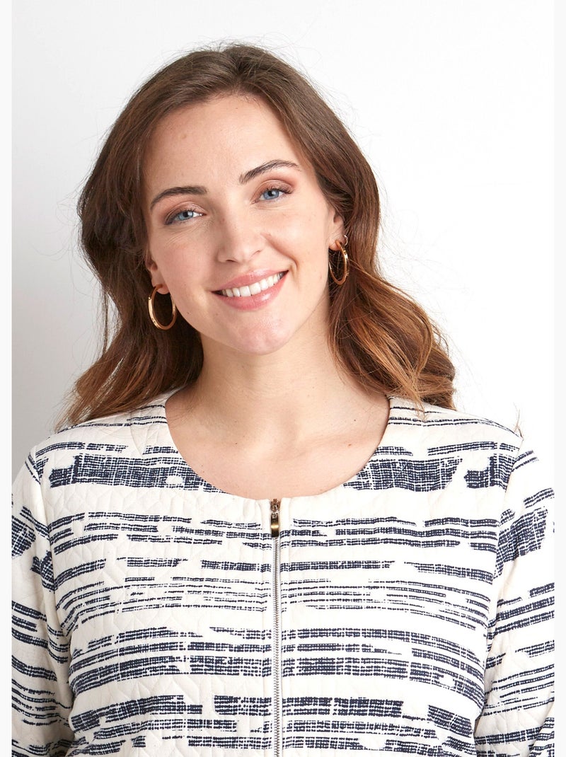 Veste courte sans col zippée irisée - Afibel Ecru/Marine - Kiabi