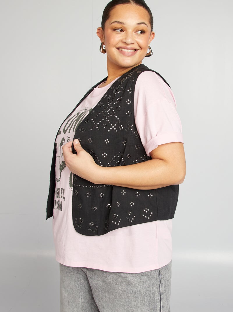 Veste courte sans manches avec studs NOIR - Kiabi