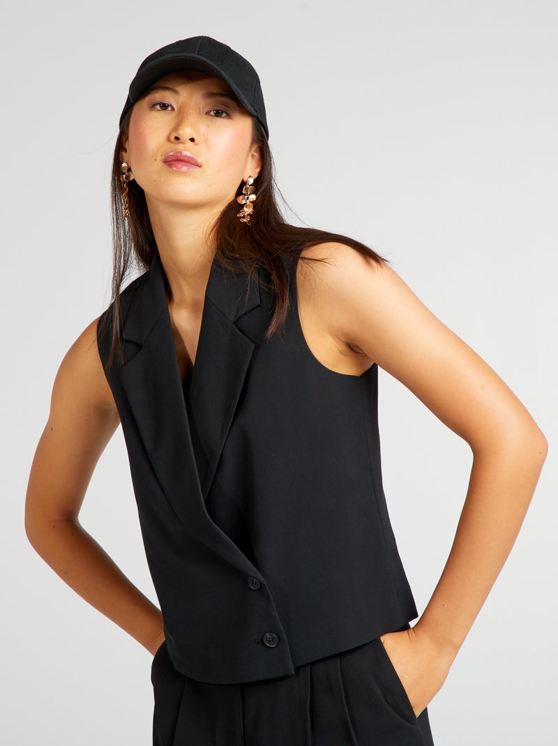 Veste courte sans manches en twill noir - Kiabi