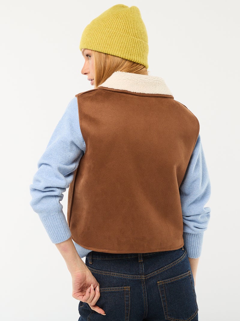 Veste courte sherpa sans manches Marron - Kiabi