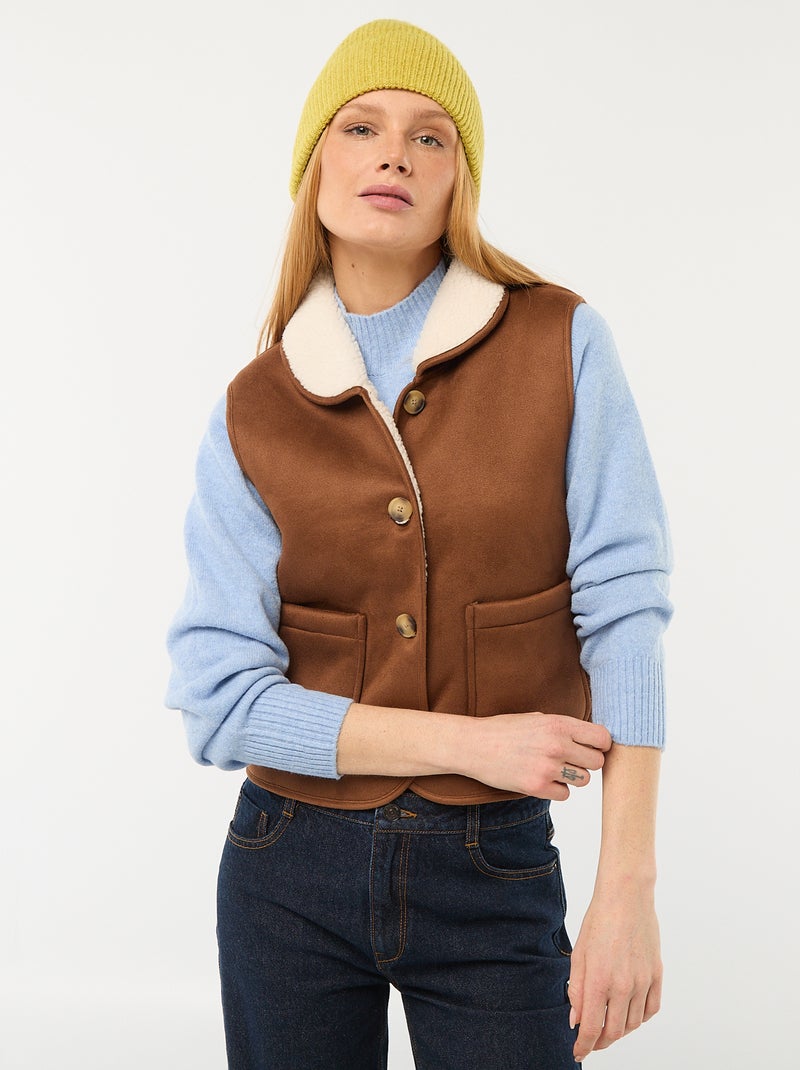 Veste courte sherpa sans manches Marron - Kiabi