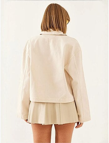 Veste courte tissée brodée à col chemise lucci