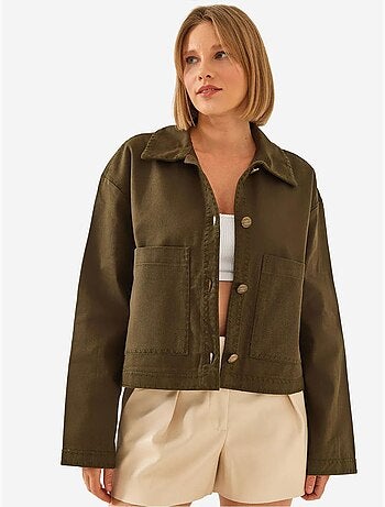 Veste courte tissée brodée à col chemise lucci