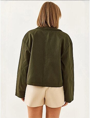 Veste courte tissée brodée à col chemise lucci