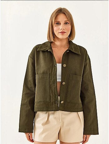 Veste courte tissée brodée à col chemise lucci