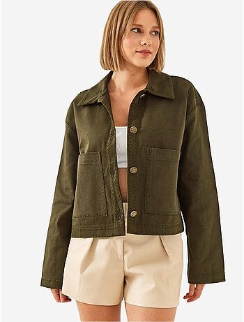 Veste courte tissée brodée à col chemise lucci