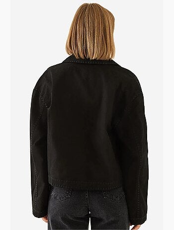 Veste courte tissée brodée à col chemise lucci