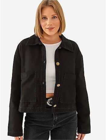 Veste courte tissée brodée à col chemise