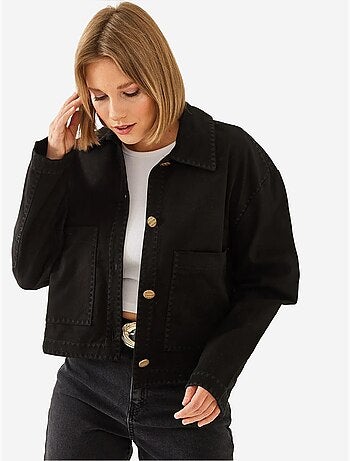 Veste courte tissée brodée à col chemise