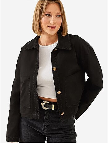 Veste courte tissée brodée à col chemise