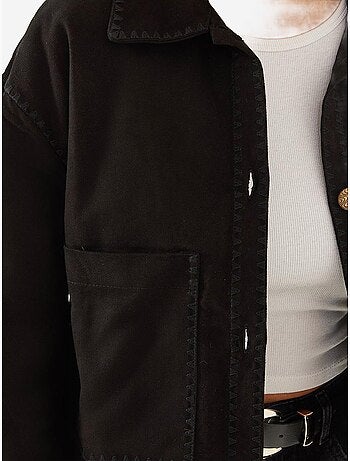 Veste courte tissée brodée à col chemise