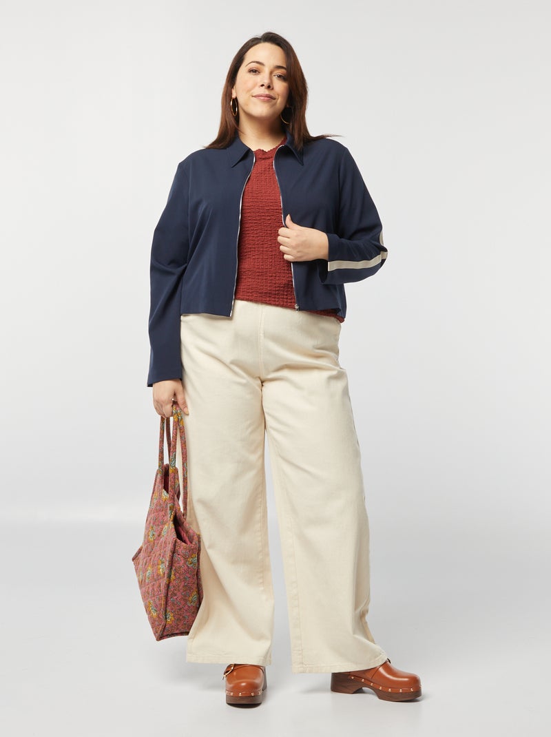 Veste courte zippée avec col chemise BLEU - Kiabi