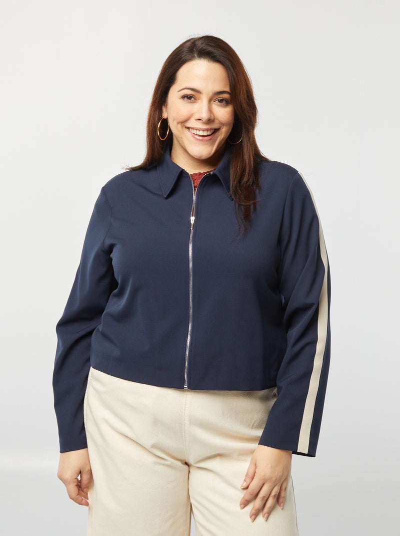 Veste courte zippée avec col chemise BLEU - Kiabi