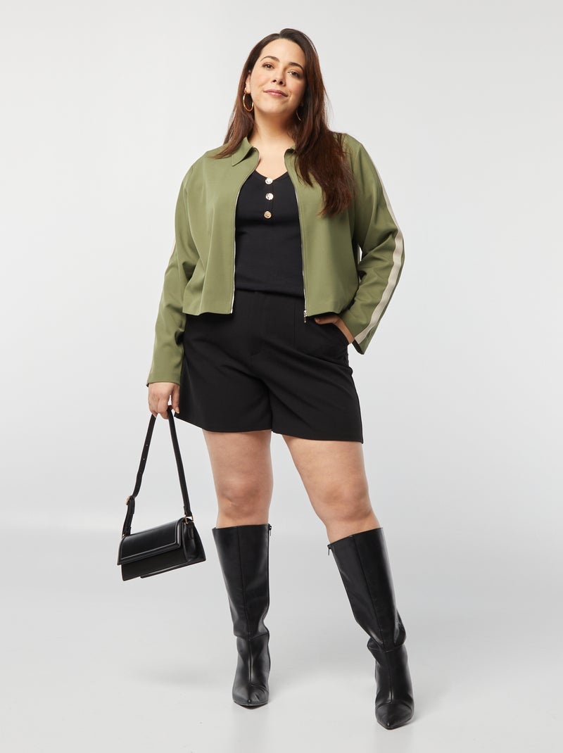 Veste courte zippée avec col chemise KAKI - Kiabi