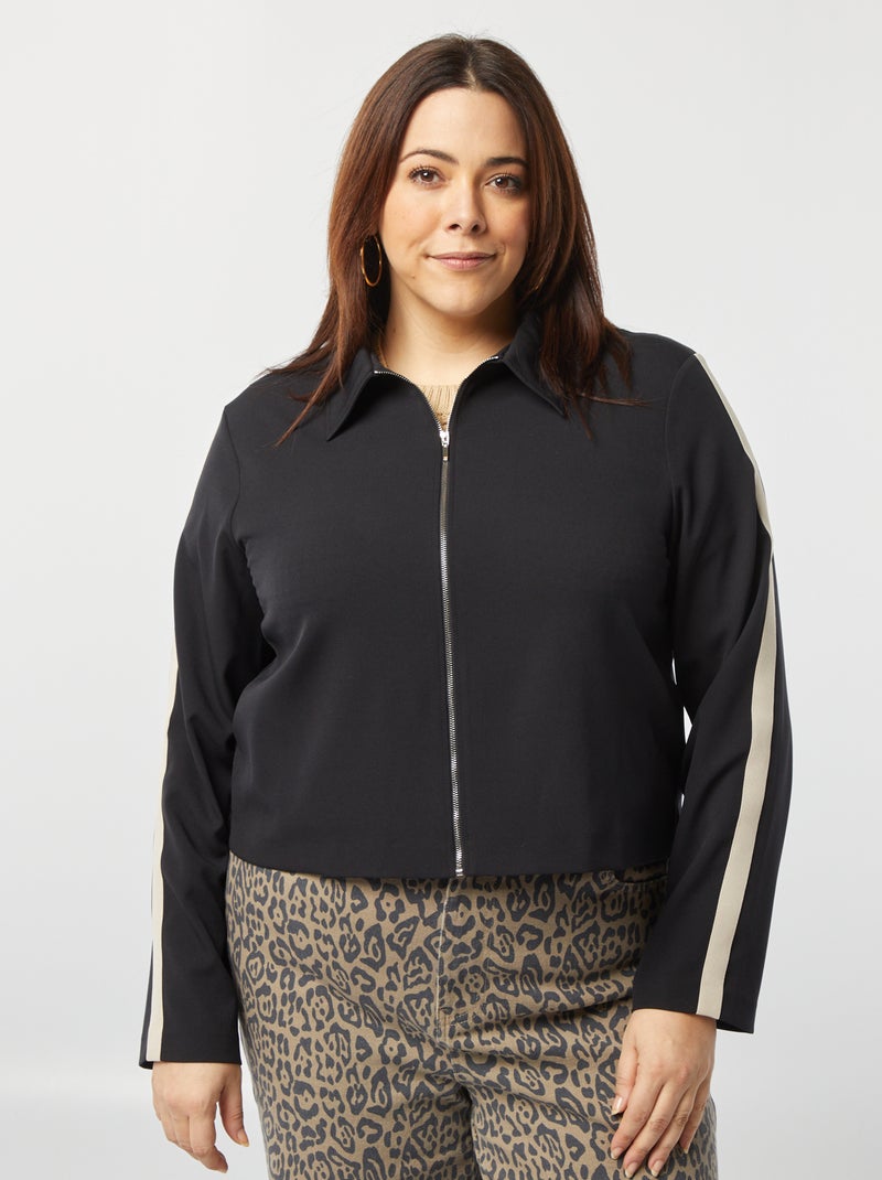 Veste courte zippée avec col chemise noir - Kiabi