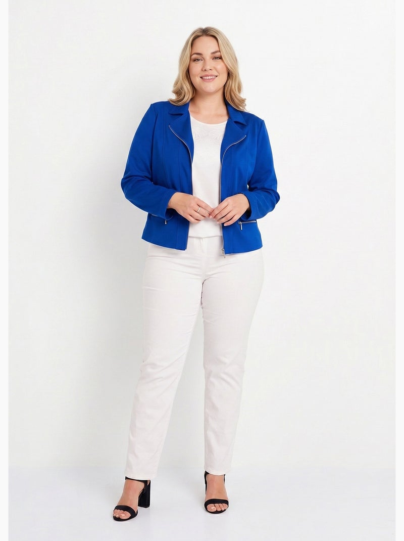 Veste courte zippée droite maille milano - AFIBEL Bleu - Kiabi