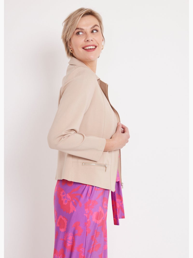 Veste courte zippée droite maille milano - AFIBEL Sable - Kiabi