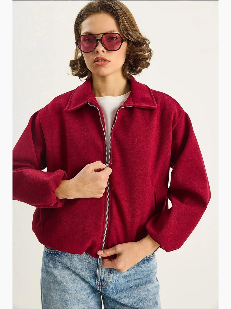 Veste courte zippée pour femme avec poches lucci Rouge cachemire - Kiabi