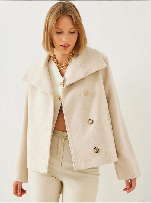 Veste croisée en laine boutonnée bianco lucci - Kiabi Veste croisée en laine boutonnée bianco lucci - Kiabi