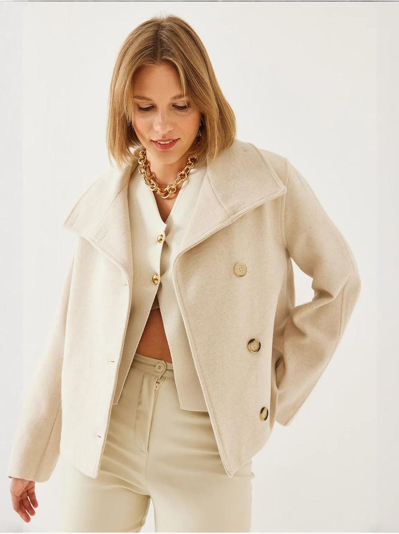Veste croisée en laine boutonnée bianco lucci Beige argile - Kiabi