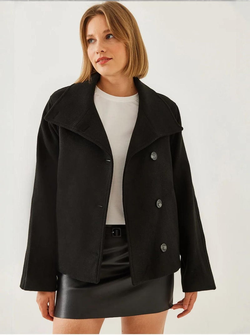 Veste croisée en laine boutonnée bianco lucci Noir - Kiabi