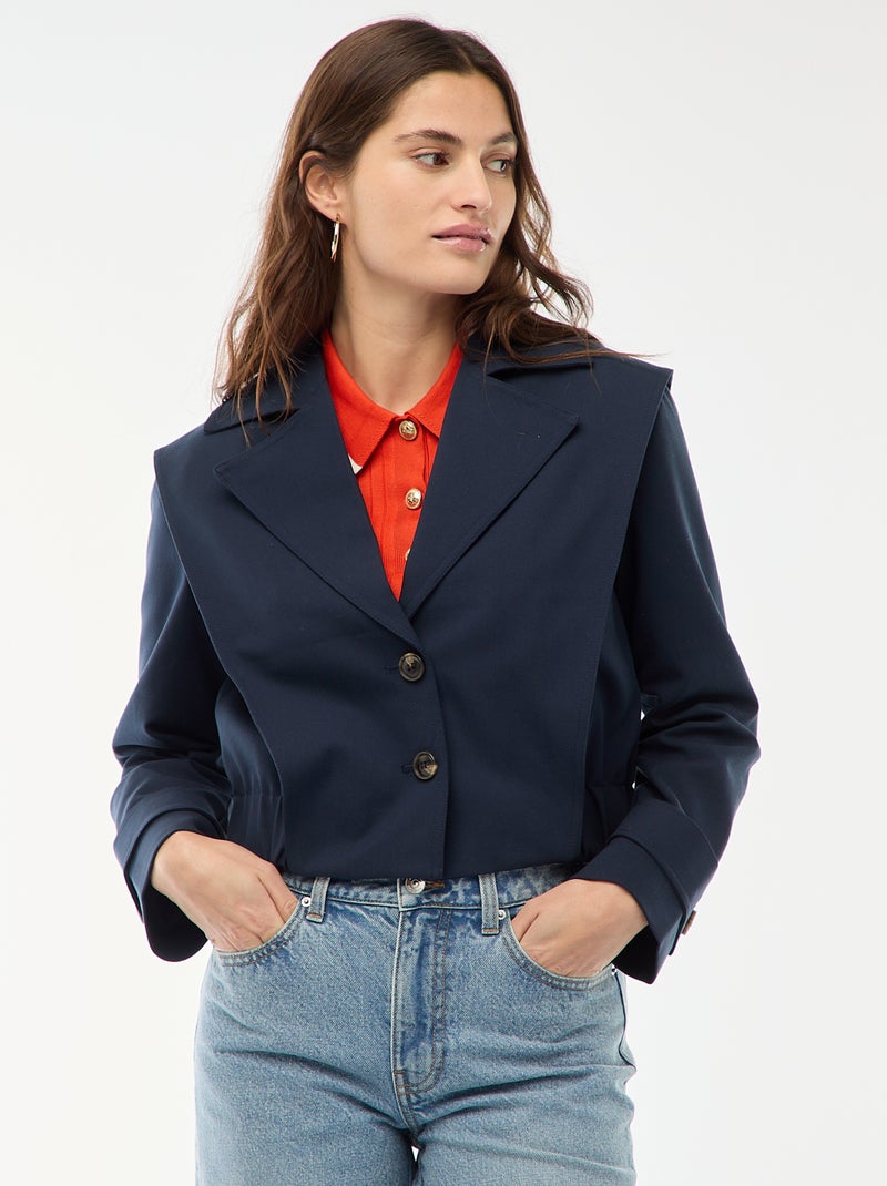 Veste cropped style trench Bleu - Kiabi