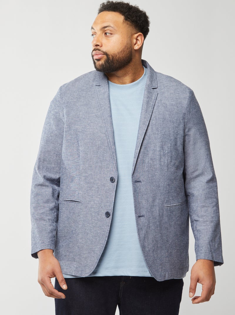 Veste de costume en lin mélangé BLEU - Kiabi