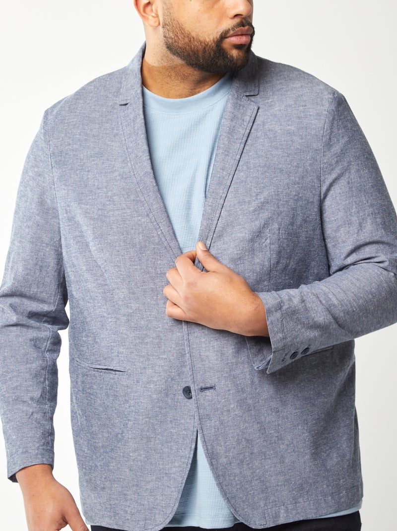 Veste de costume en lin mélangé BLEU - Kiabi