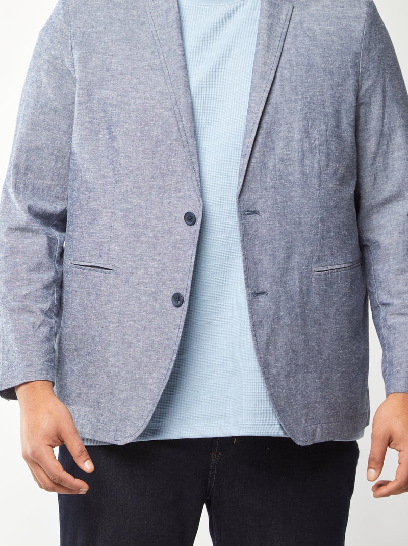 Veste de costume en lin mélangé BLEU - Kiabi