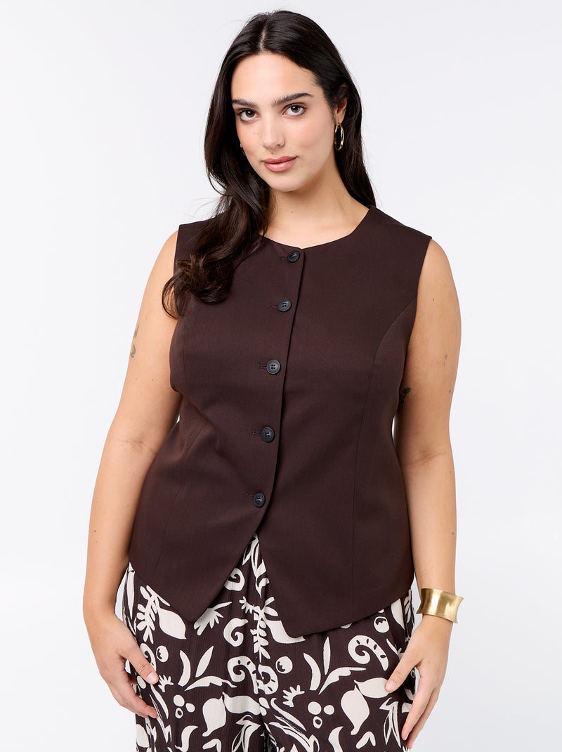 Veste de costume sans manches unie Marron - Kiabi