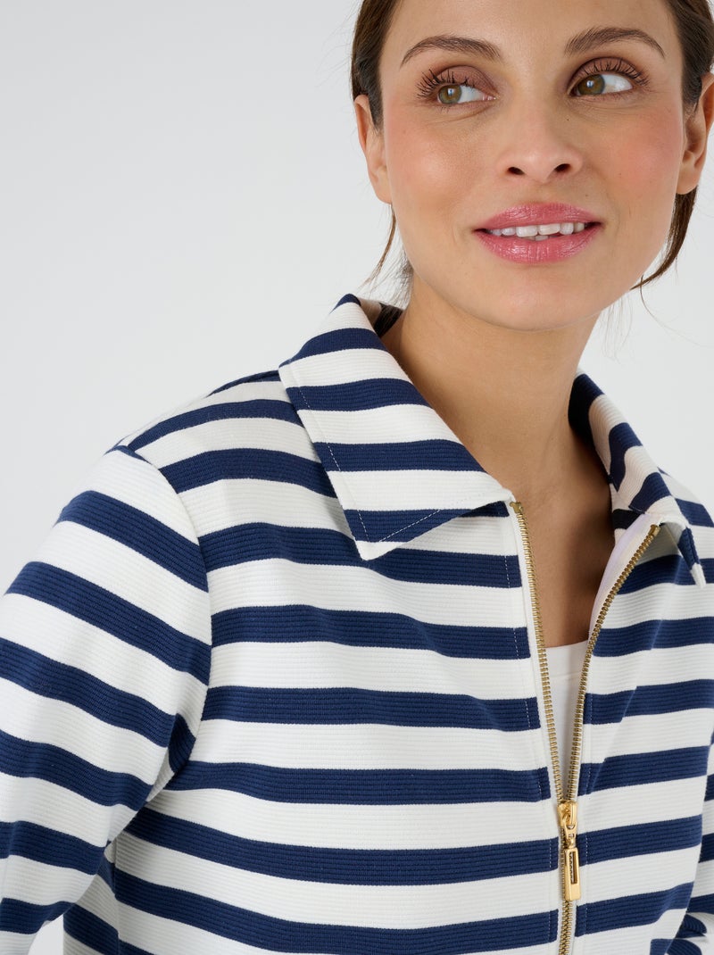 Veste de détente maille ottoman rayée - Happy D. by Damart Blanc - Kiabi