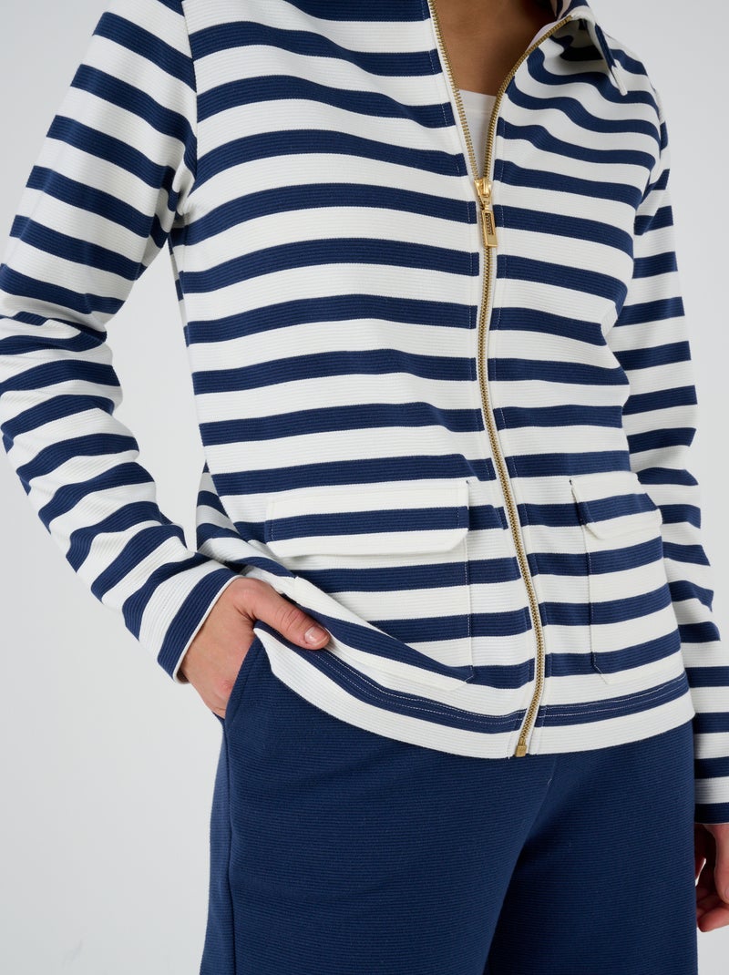 Veste de détente maille ottoman rayée - Happy D. by Damart Blanc - Kiabi