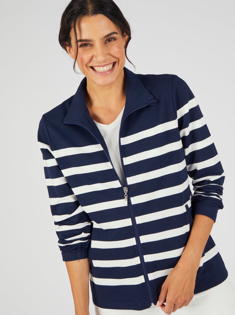 Veste de détente molleton rayé - Happy D. by Damart Bleu marine - Kiabi