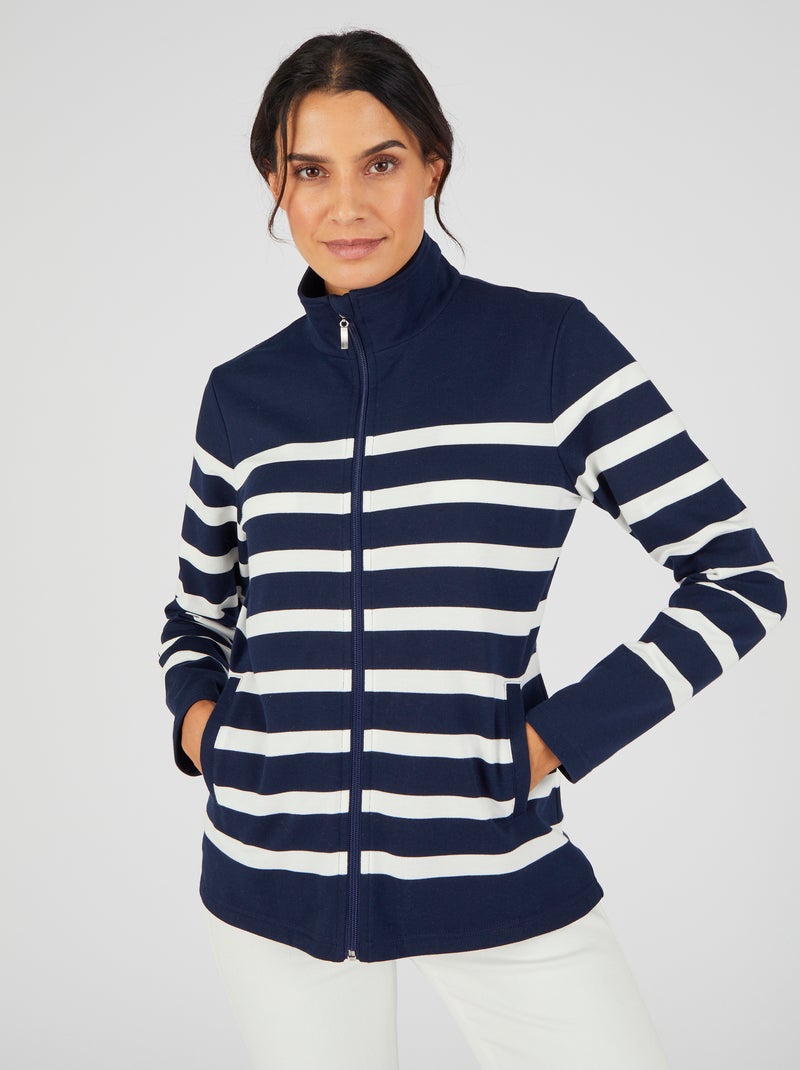 Veste de détente molleton rayé - Happy D. by Damart Bleu marine - Kiabi