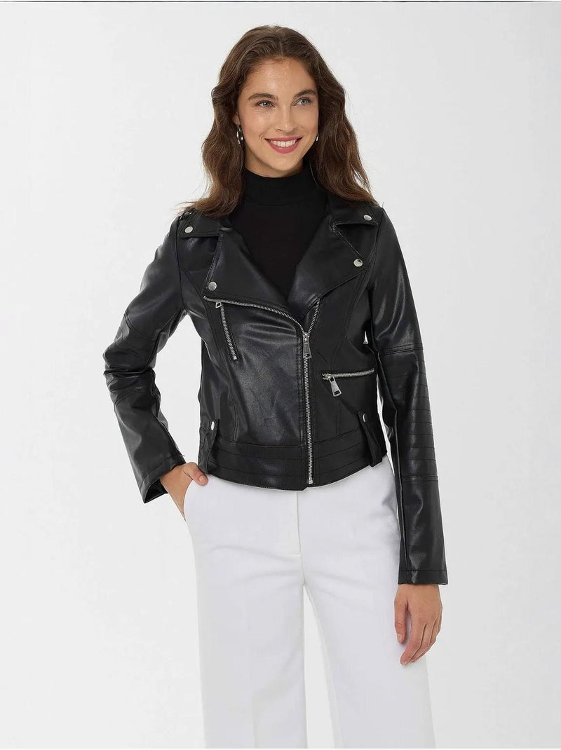 Veste de motard en similicuir Noir - Kiabi