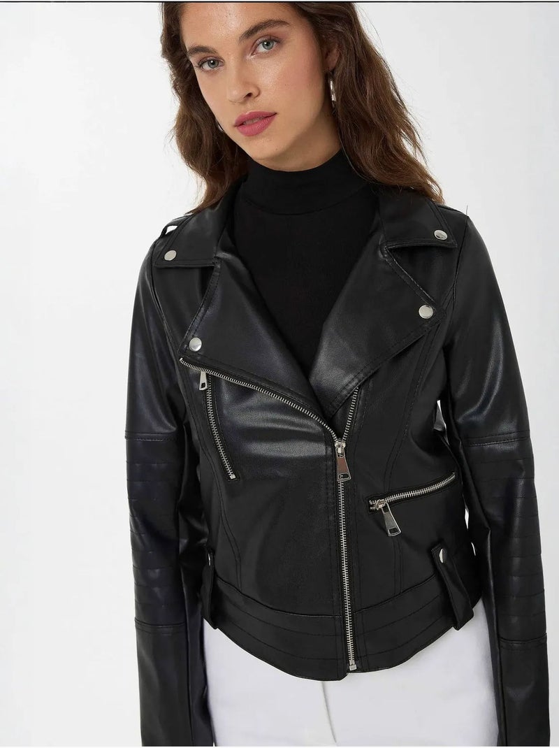 Veste de motard en similicuir Noir - Kiabi