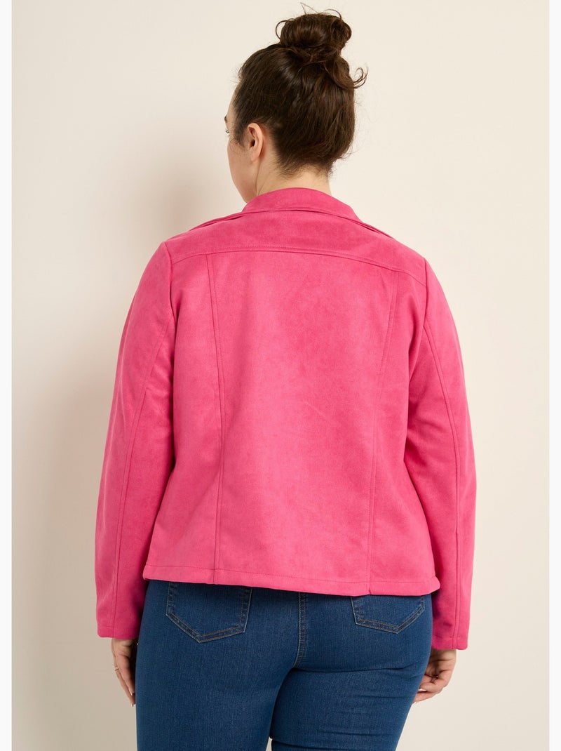 Veste de motard zippée en suédine - AFIBEL Rose fluo - Kiabi
