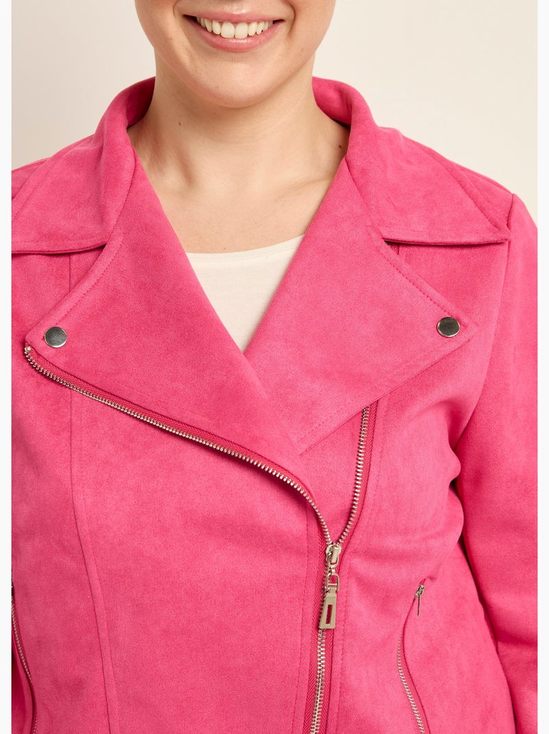 Veste de motard zippée en suédine - AFIBEL Rose fluo - Kiabi