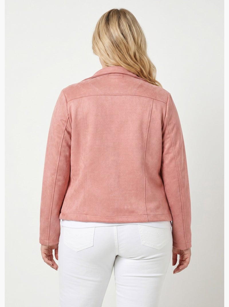 Veste de motard zippée en suédine - AFIBEL Rose poudré - Kiabi