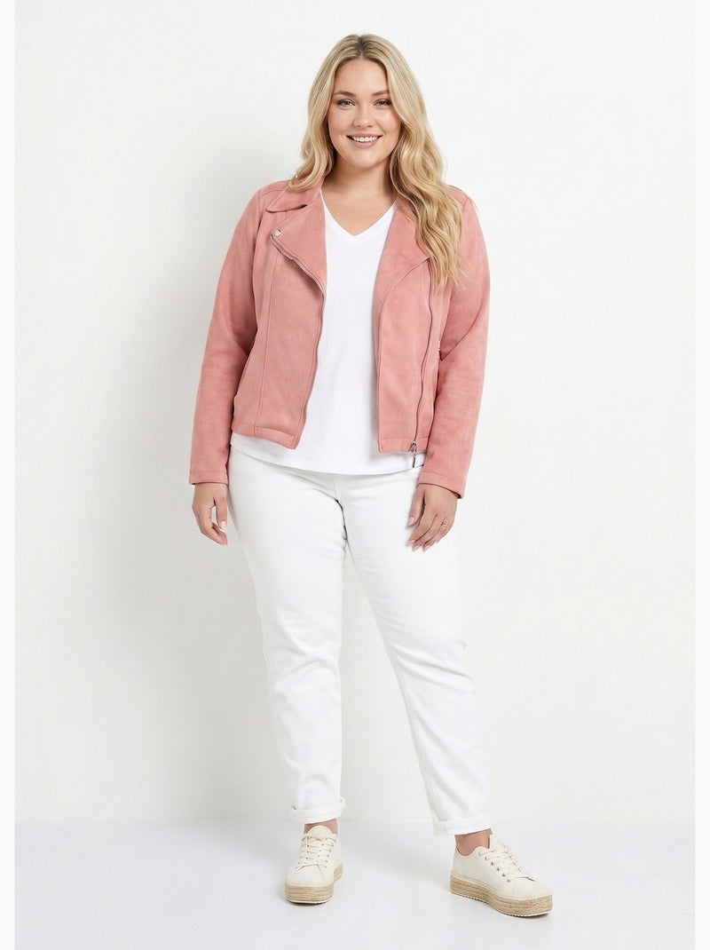 Veste de motard zippée en suédine - AFIBEL Rose poudré - Kiabi
