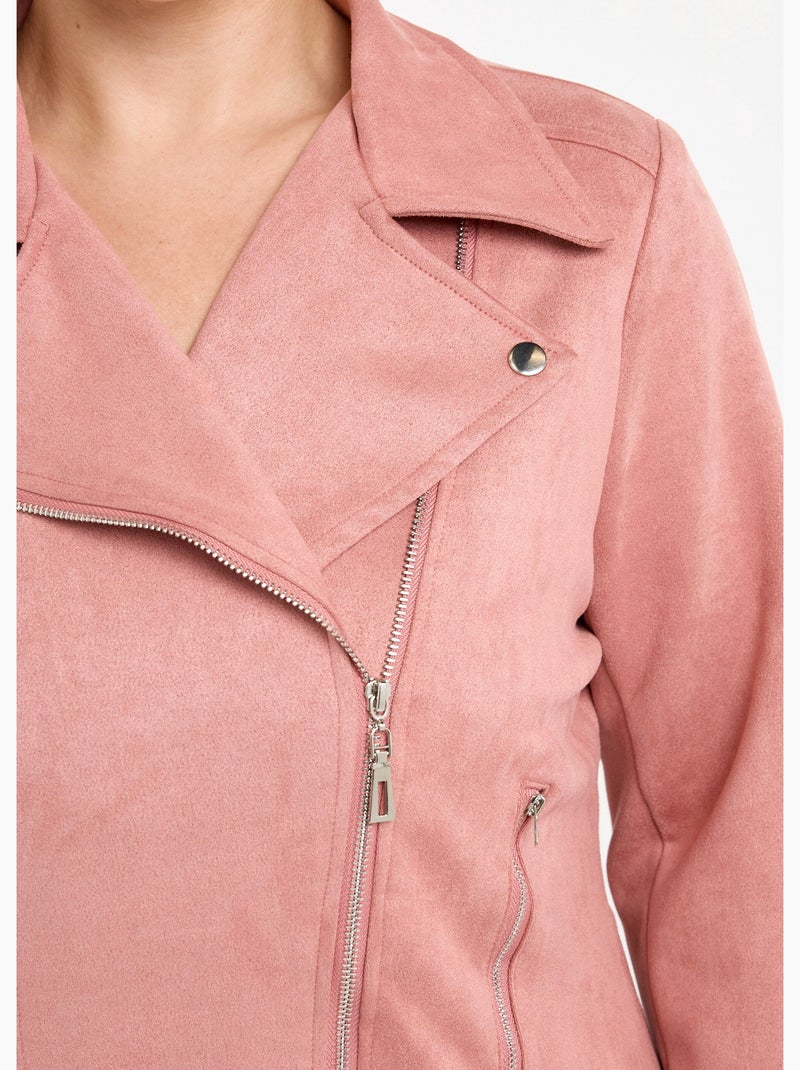 Veste de motard zippée en suédine - AFIBEL Rose poudré - Kiabi