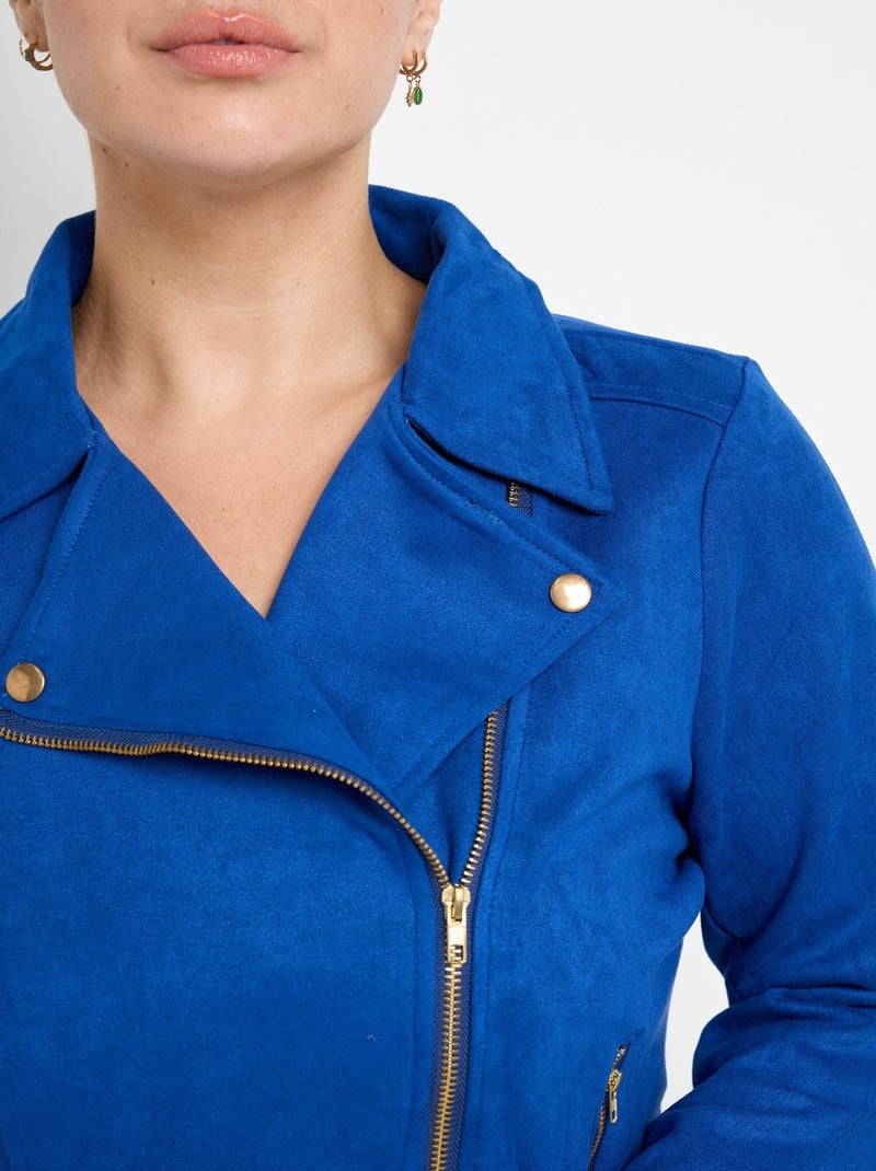Veste de motard zippée en suédine Bleu - Kiabi