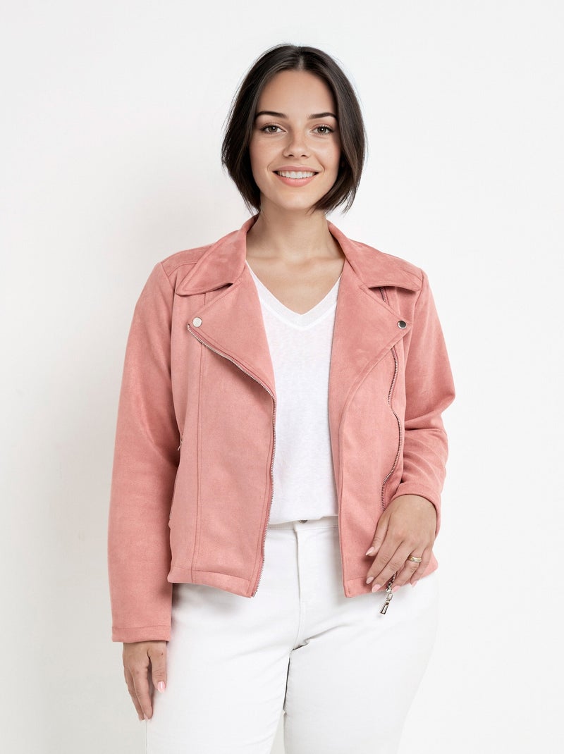 Veste de motard zippée en suédine Rose pâle - Kiabi
