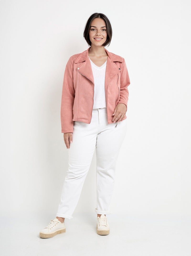 Veste de motard zippée en suédine Rose pâle - Kiabi