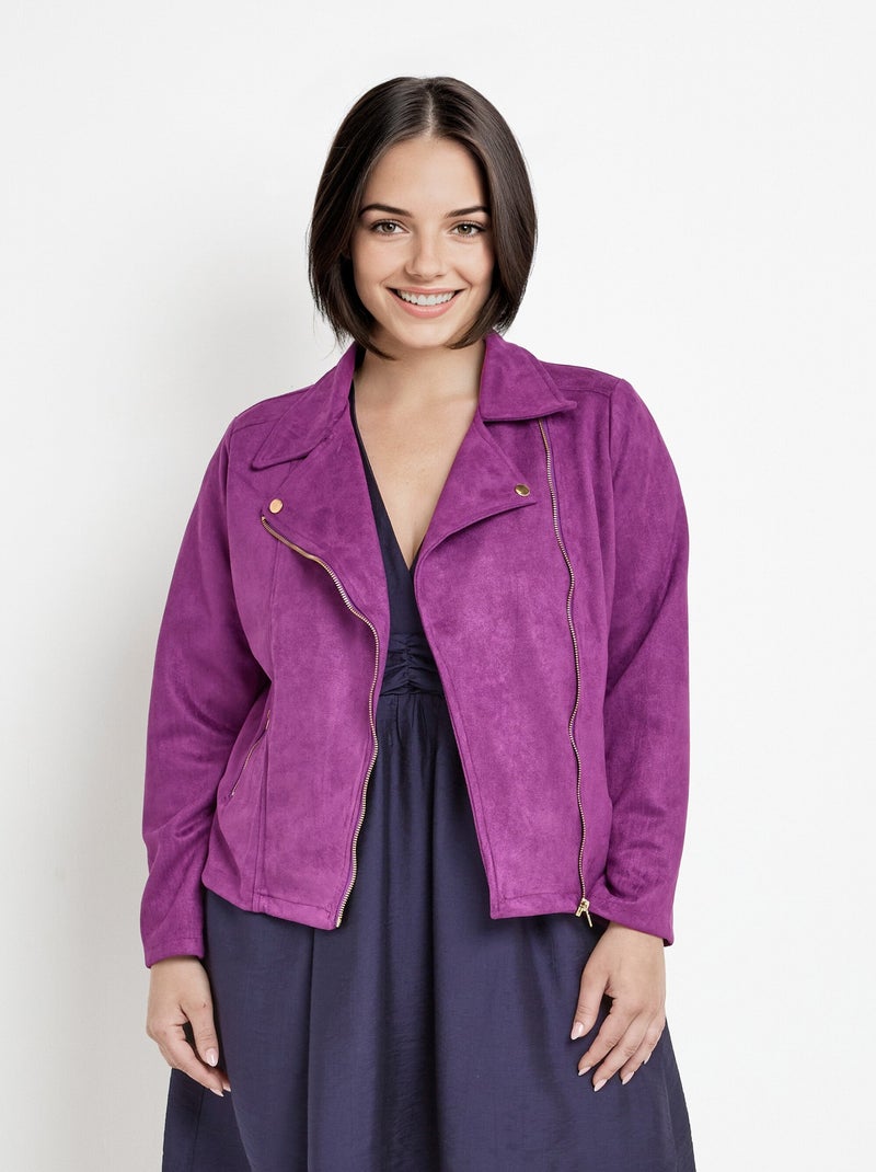 Veste de motard zippée en suédine Violet - Kiabi